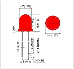 Resim  LED TH Red Diffused STD 2.1V 450mcd 100mW 10 x 13.65mm Radial Bulk Sansen