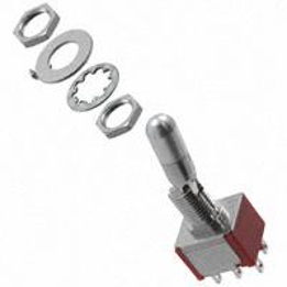 Resim  SWITCH TOGGLE On-On 120VAC 5A (AC/DC) DPDT 6.35mm Dia  Bulk TE Connectivity